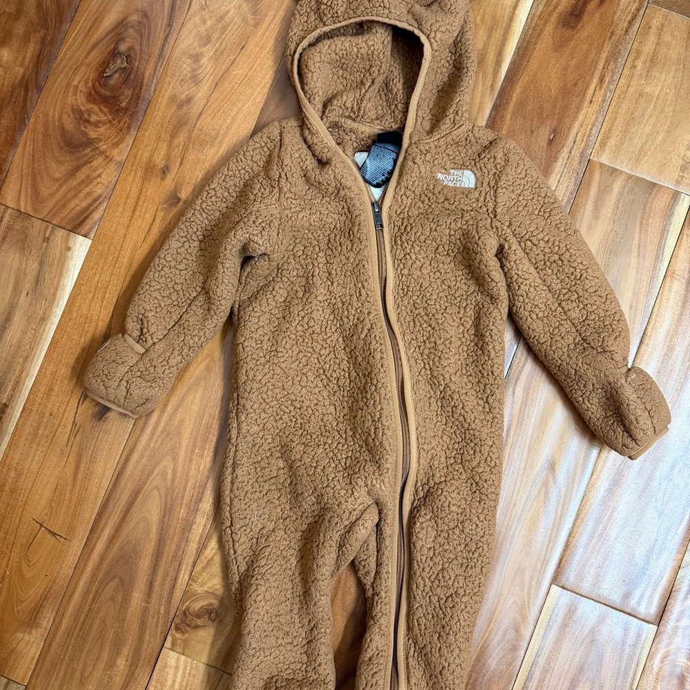 The North Face Toddler Brown Sherpa Hooded One-Piece Romper
